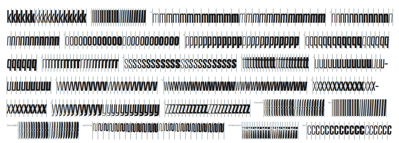 A lineproof in Action Condensend showing all the weights and styles