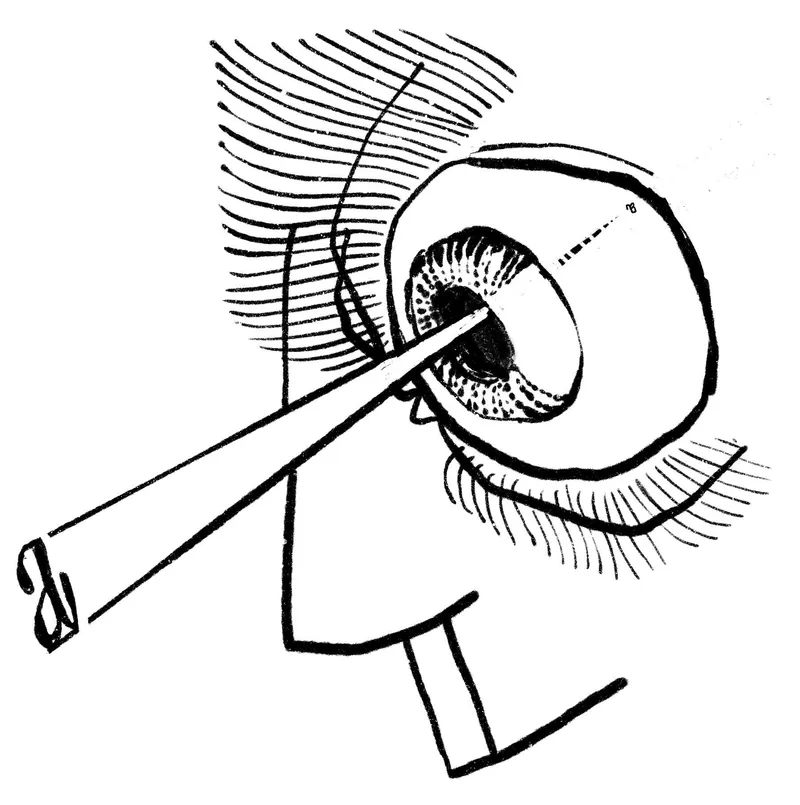A critical eye looking at the letter of the contract. Illustration: Erik van Blokland, all rights reserved.
