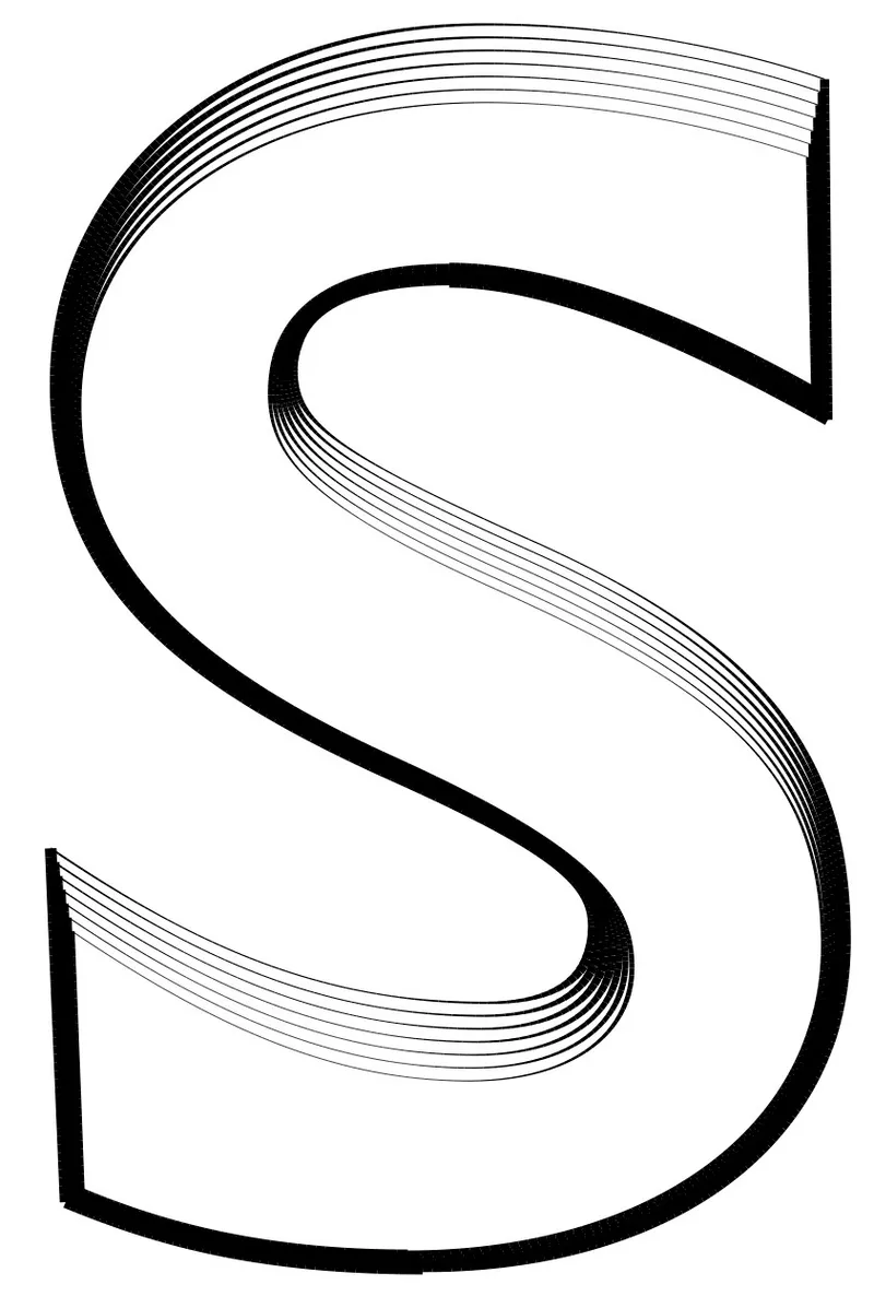Lowercase s, showing interpolations between the foreground and the background.